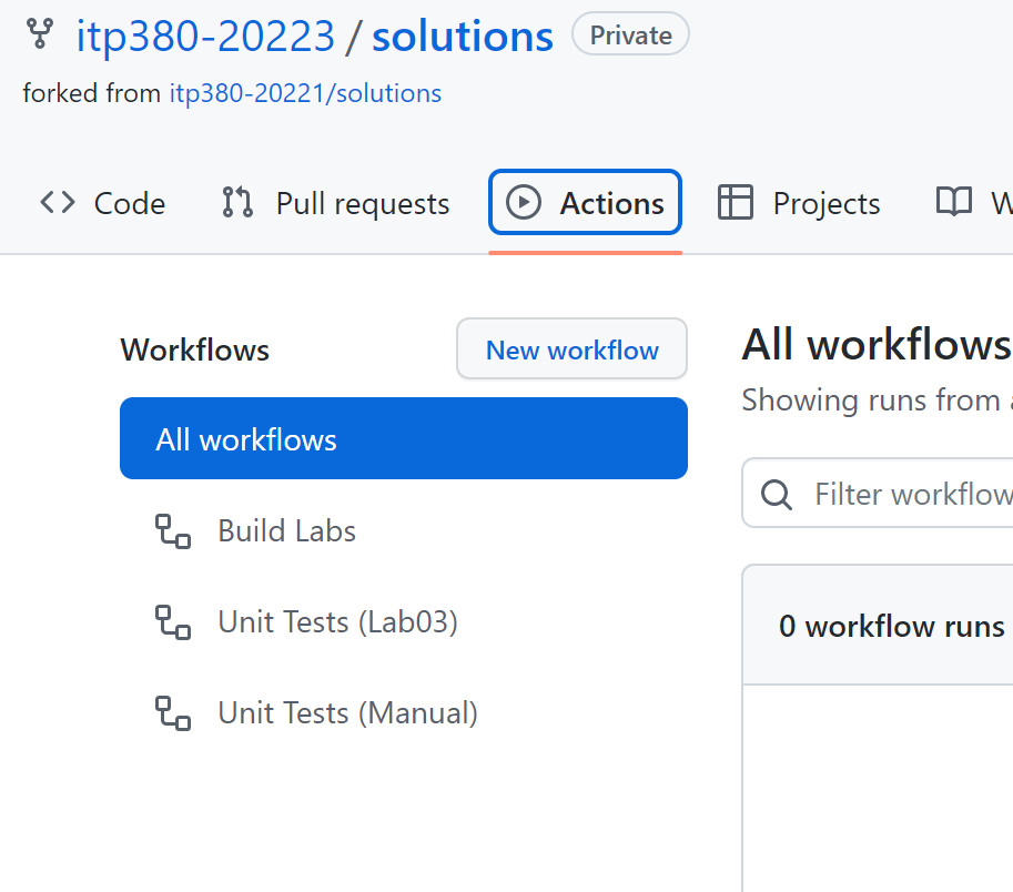 Actions tab on GitHub