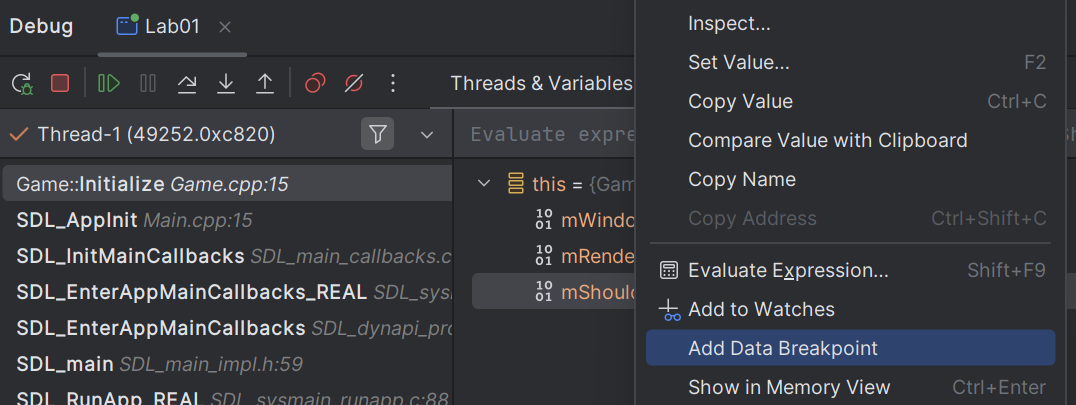 Add Data Breakpoint