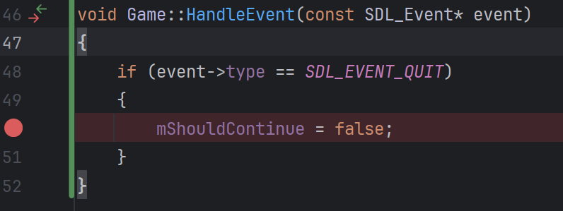 Setting a breakpoint