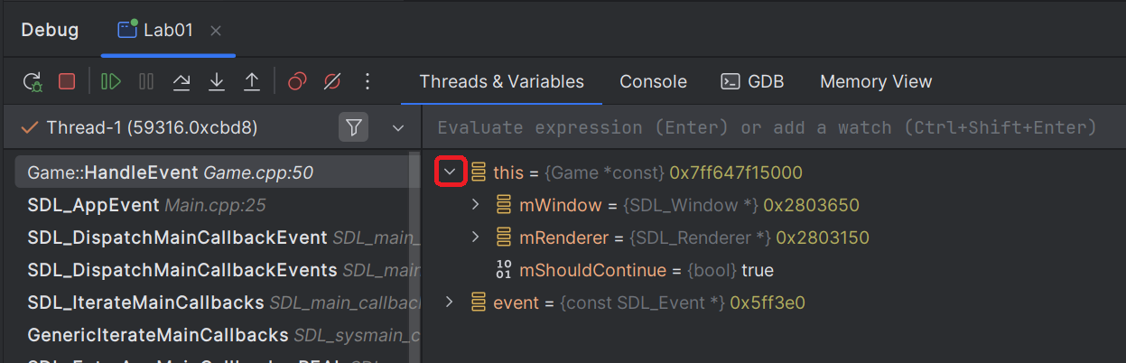 Debug pane