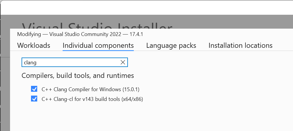 clang in Individual components