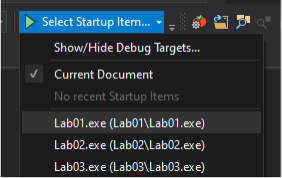 Selecting Lab01 as startup item